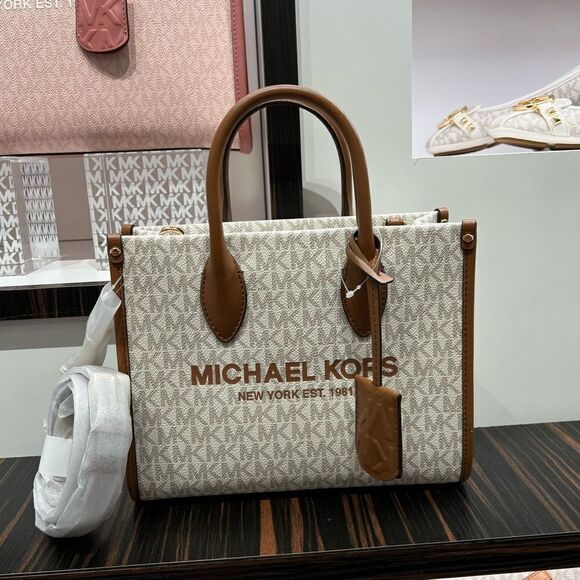 Michael Kors Mirella SM Shopper Vanilla  Messenger Shoulder Xbody Purse Logo - Picture 8 of 13